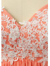 Coral Chiffon Lace Straps Long Bridesmaid Dress